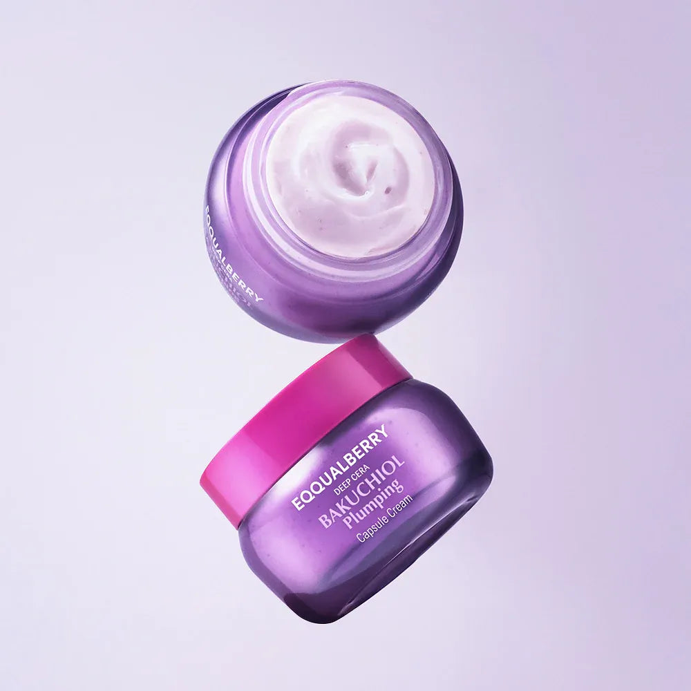 Two jars of skincare cream with visible brand name on a light purple background